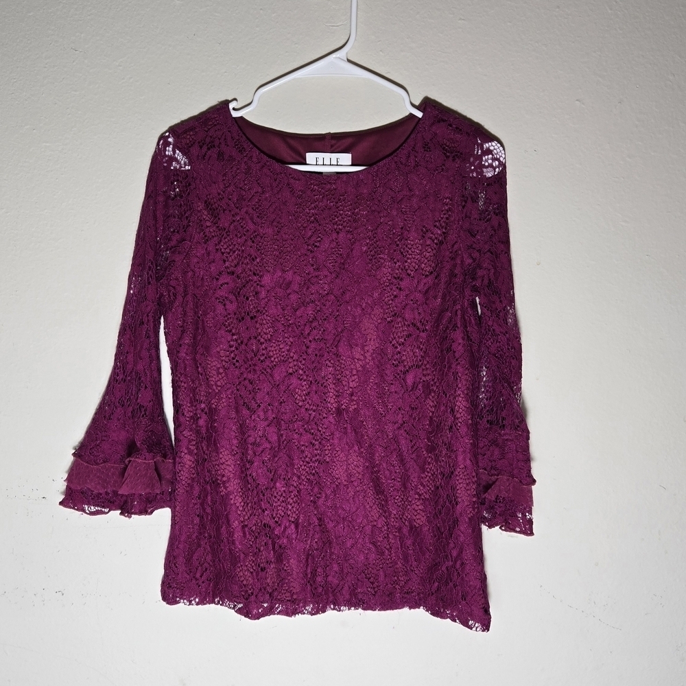 Elle Women's Deep Purple Lace Top